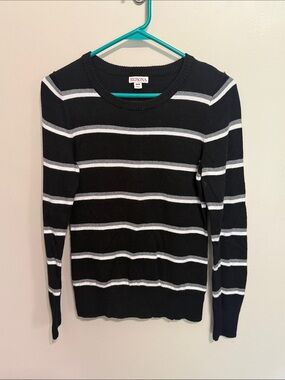 Merona Black and White Striped Crewneck Sweater